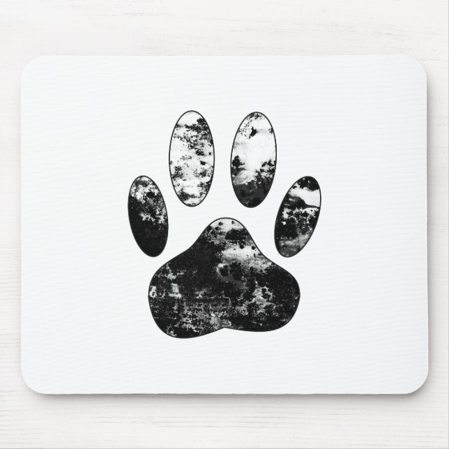Black and White Grunge Dog Paw Print Mouse Mat (Front)