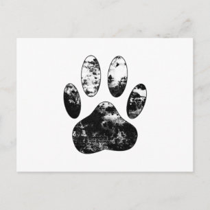 Black and White Grunge Dog Paw Print Pet Postcard