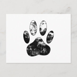 Black and White Grunge Dog Paw Print Postcard