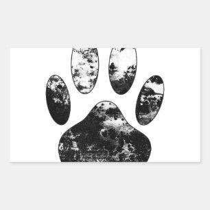 Black and White Grunge Dog Paw Print Rectangular Sticker