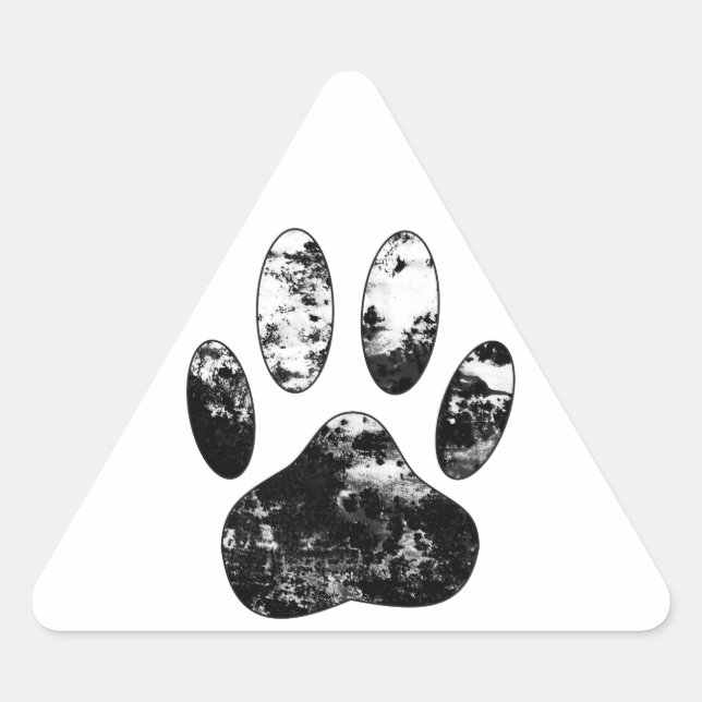 Black and White Grunge Dog Paw Print Triangle Sticker (Front)