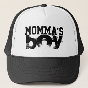 black and white grunge MOMMA'S BOY lettering   Trucker Hat