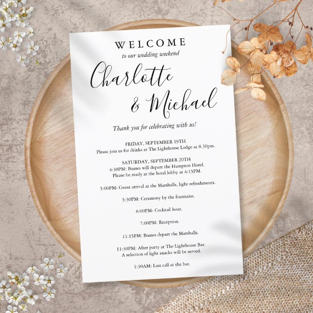 Black And White Guest Wedding Weekend Program (Creator Uploaded)