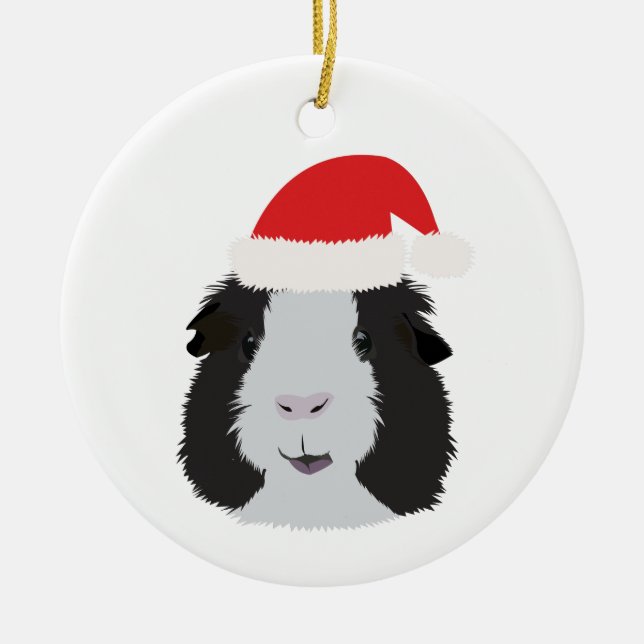Black and White Guinea Pig Ceramic Tree Decoration (Front)