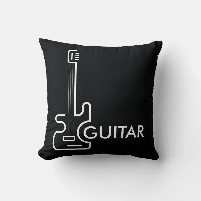 Black and White Guitar Design Throw Pillow (Front)