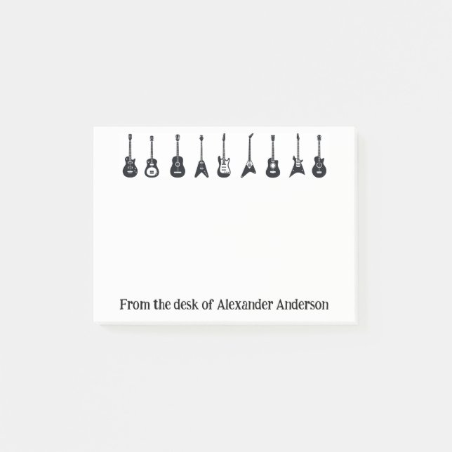 Black and White Guitars Personalise Post-it Notes (Front)