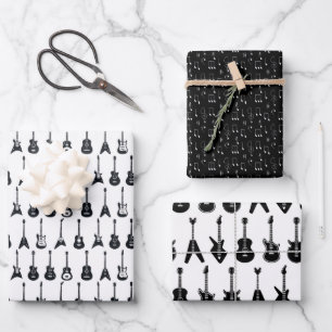 Black and White Guitars Wrapping Paper Sheet