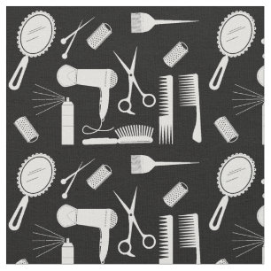 black and white hairstylist pattern fabric