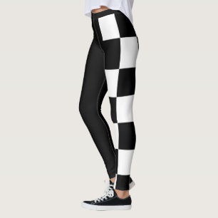 Black and White Half and Half Chequered Leggings