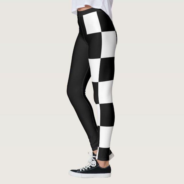 Black and White Half and Half Chequered Leggings (Left)