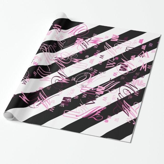 Black And White Half and Half graphic Wrapping Paper (Unrolled)
