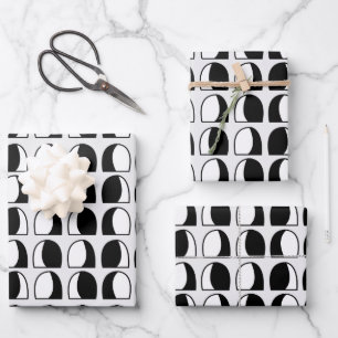 Black and White Half Circle Geometric Wrapping Paper Sheet