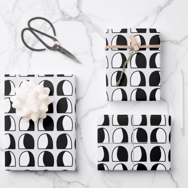 Black and White Half Circle Geometric Wrapping Paper Sheet (Front)