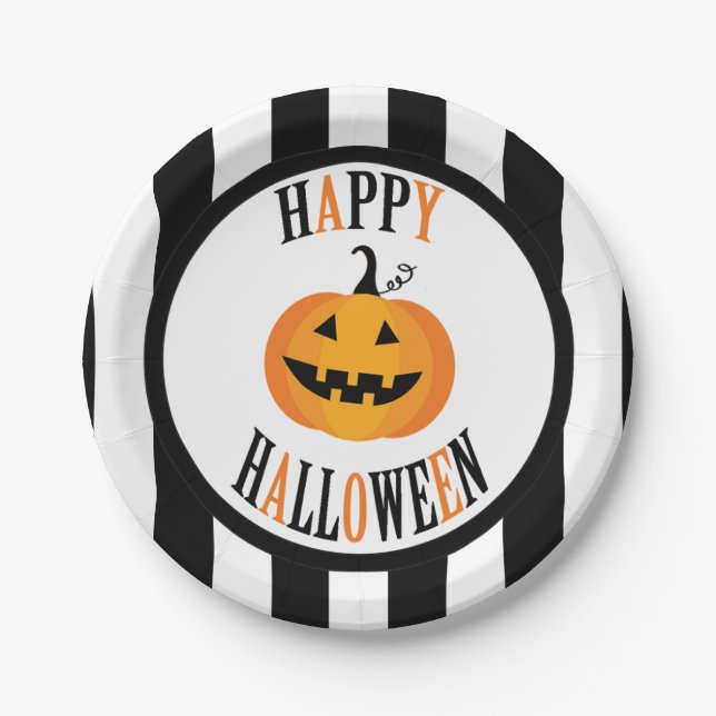 Black and White Halloween 7" Paper Plate (Front)