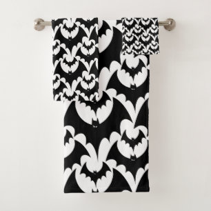 Black And White HALLOWEEN Bats Vampire Pattern Bath Towel Set