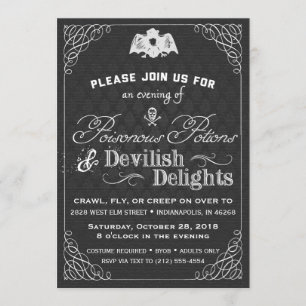 Black and White Halloween Classy Fancy Damask Invitation