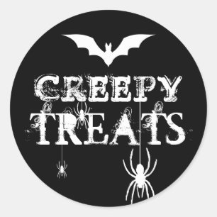 Black and White Halloween Creepy Bats Spiders  Classic Round Sticker