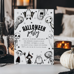 Black And White Halloween Party Invitation