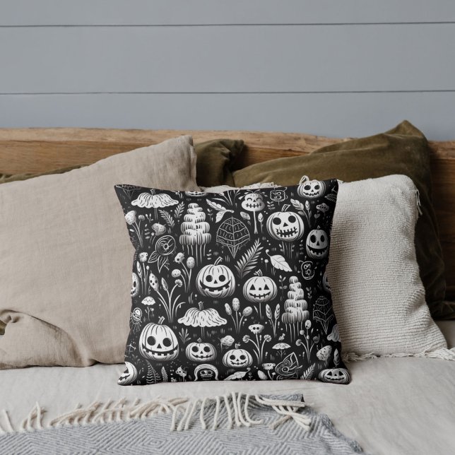 Black and White Halloween Pattern Cushion (Creator Uploaded)