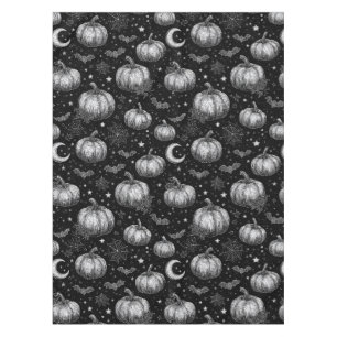 Black and White Halloween Pumpkin, Bat, Spiderweb Tablecloth
