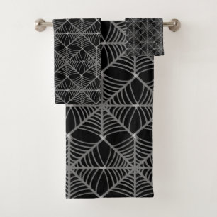 Black and White Halloween Spider Webs  Bath Towel Set