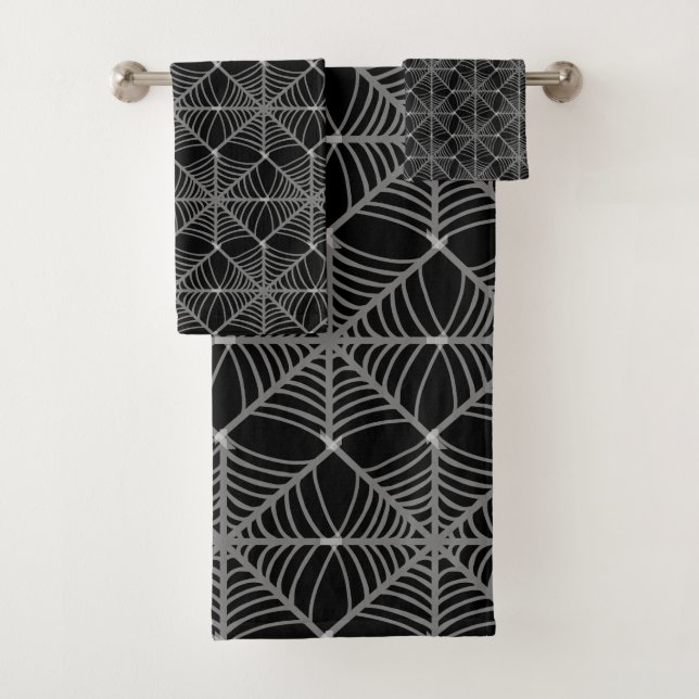 Black and White Halloween Spider Webs  Bath Towel Set (Insitu)