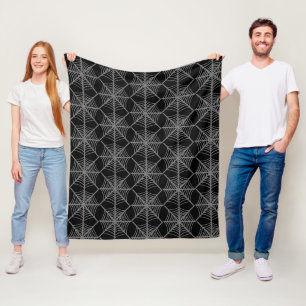 Black and White Halloween Spider Webs Fleece Blanket