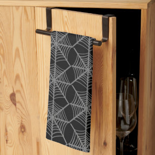 Black and White Halloween Spider Webs  Tea Towel