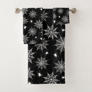 Black and White Halloween Spiders Cobwebs Bath Towel Set