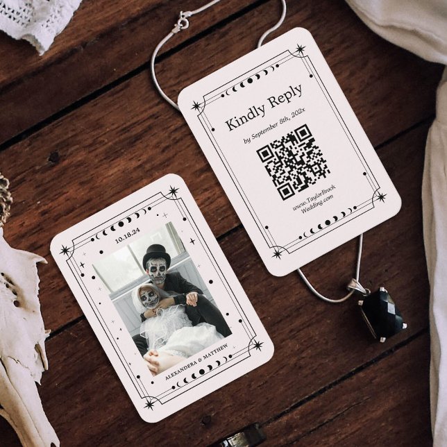 Black and White Halloween Wedding RSVP Qr Code Enclosure Card (Creator Uploaded)