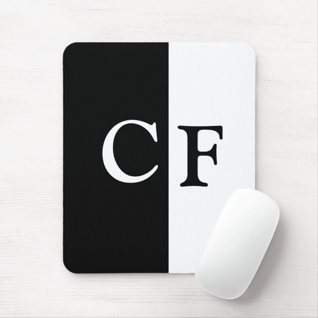 Black and white halves custom initials mouse mat (With Mouse)