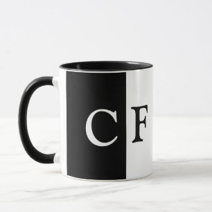Black and white halves custom initials mug