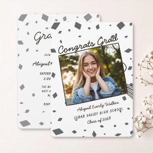 Black and White Hand Drawn Doodle Grad Invitation