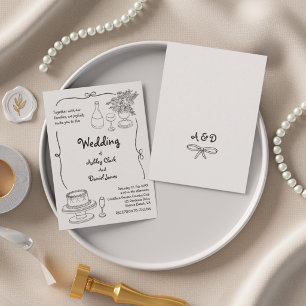Black and White Hand Drawn Doodle Simple Wedding Invitation