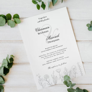Black and White Hand Drawn Flower Wedding Invitation