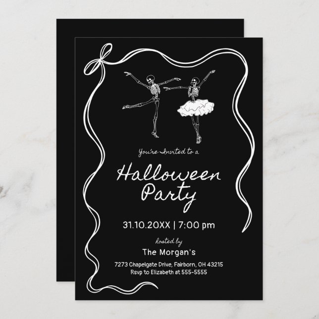 Black and White Hand Drawn Halloween Party Invitation (Front/Back)