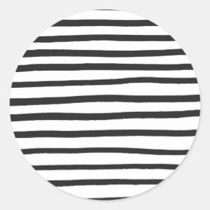 Black and white hand drawn marker stripes classic round sticker