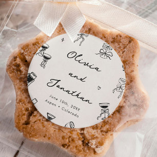 Black and White Hand Drawn Quirky Wedding Classic Round Sticker