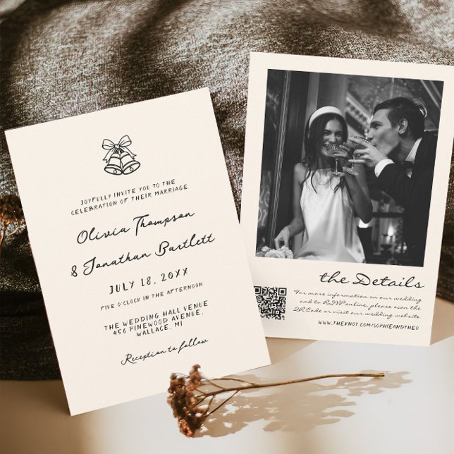 Black and White Hand Drawn Quirky Wedding  Invitation (Creator Uploaded)