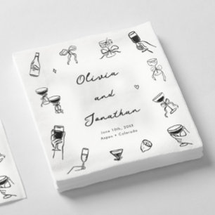 Black and White Hand Drawn Quirky Wedding Napkin