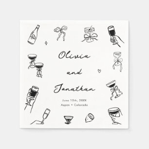Black and White Hand Drawn Quirky Wedding Napkin