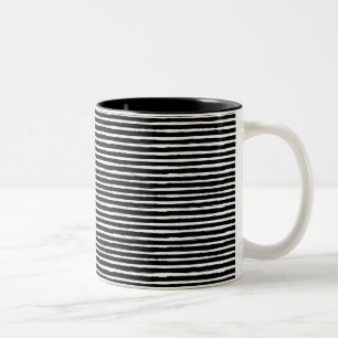 Black and white hand drawn watercolor stripes Two-Tone coffee mug