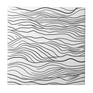 Black and White Hand-Drawn Wavy Line Pattern Tile