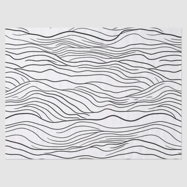 Black and White Hand-Drawn Wavy Line Pattern Tissue Paper (Front)