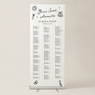 Black and White Hand Drawn Wedding Seating Chart Retractable Banner