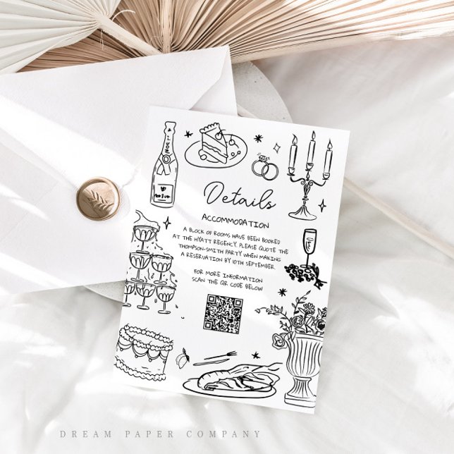Black and White Hand Drawn Whimsical Wedding Enclosure Card (Creator Uploaded)