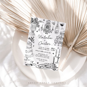 Black and White Hand Drawn Whimsical Wedding Invitation