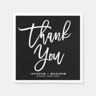 Black and White Hand Lettered Script Thank You Napkin