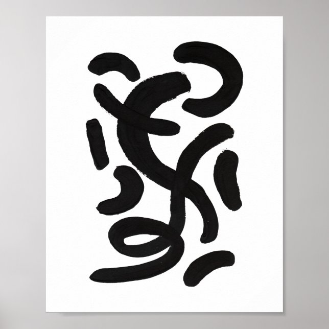 Black and white hand painted brush stroke lines poster (Front)