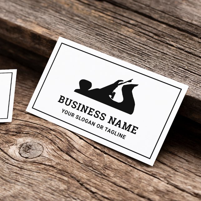 Black and White Hand Plane Handyman Carpenter Business Card (Creator Uploaded)